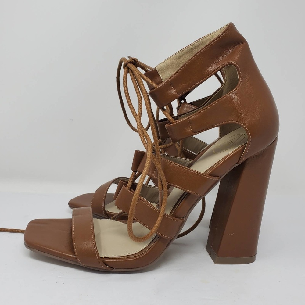 Missguided brown strappy faux leather lace up chunky heels Size 40 - Picture 4 of 7